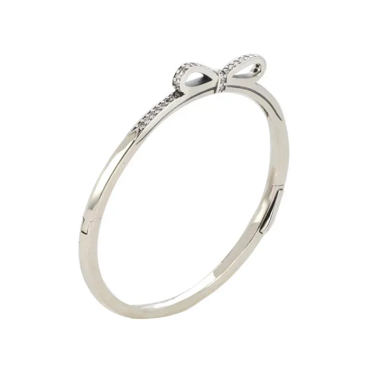 925 Sterling Zilveren Boog Kristal Charme Bangle Voor Vrouwen Mode Originele Partij Bruiloft Sieraden Gift 240104