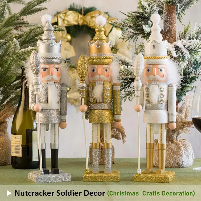 42 cm Dziadek żołnierz Król Puppet Błyszczący proszek kolor drewniany lalki ręcznie robione rzemieślnicze dekoracja ozdoby świąteczne 240105
