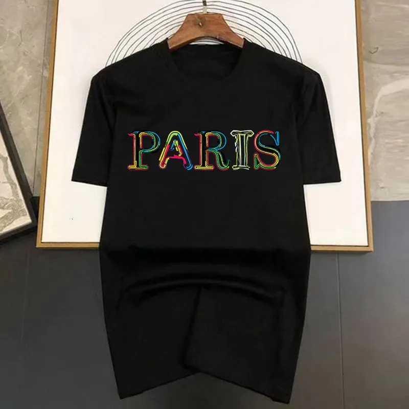 Paris lettre imprimé T-shirt à manches courtes pour hommes Simple Y2k chemise de sport rue loisirs T-shirt haut pour femme dessin animé Style chinois 240105