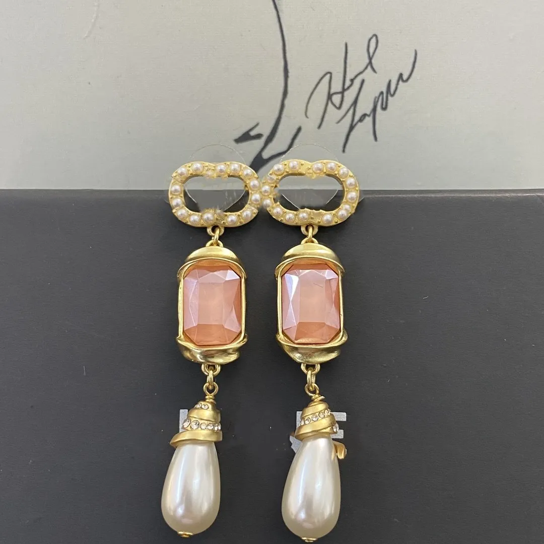 20Style 18K Gold Plated Luxury Designer Letters Stud Ear Hook Channel Geometric Famous Women Crystal Rhinestone Pearl Earring Wedding Party Jewelry SX7C