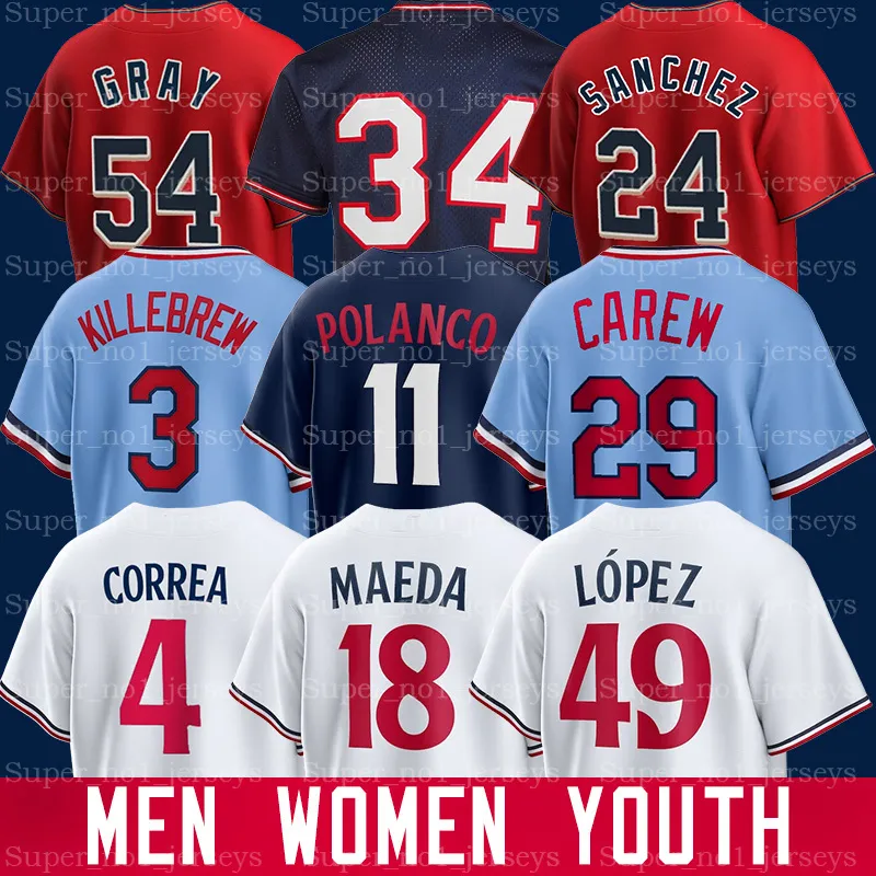 Royce Lewis Jersey de béisbol Carlos Correa Byron Buxton Jorge Polanco Pablo López Harmon Killebrew Byron Buxton Trevor Larnach Gilberto Celestino Louie Varland