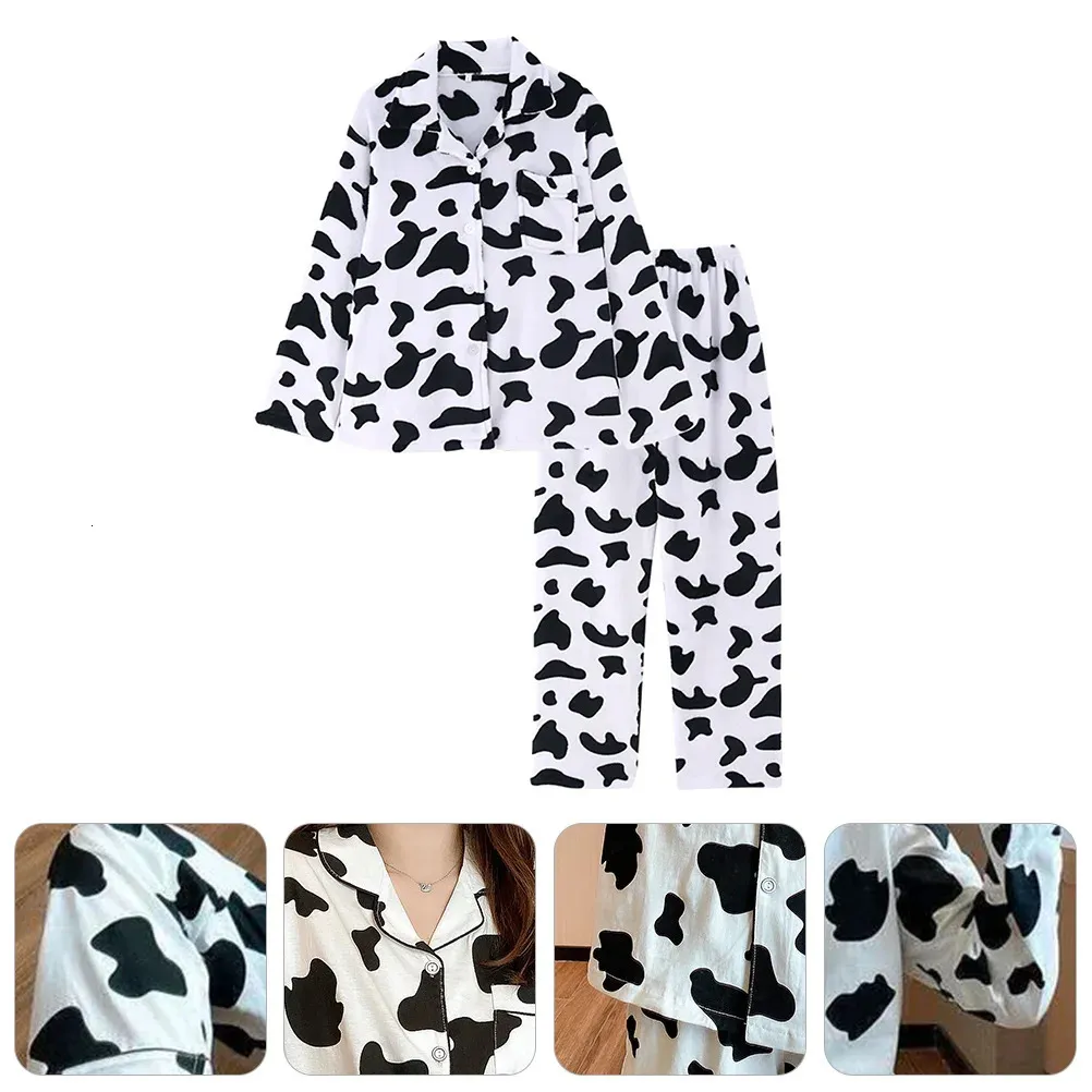 女性冬の暖かいパジャマ女性牛の女性綿の女性長袖スリープウェア家庭服240104
