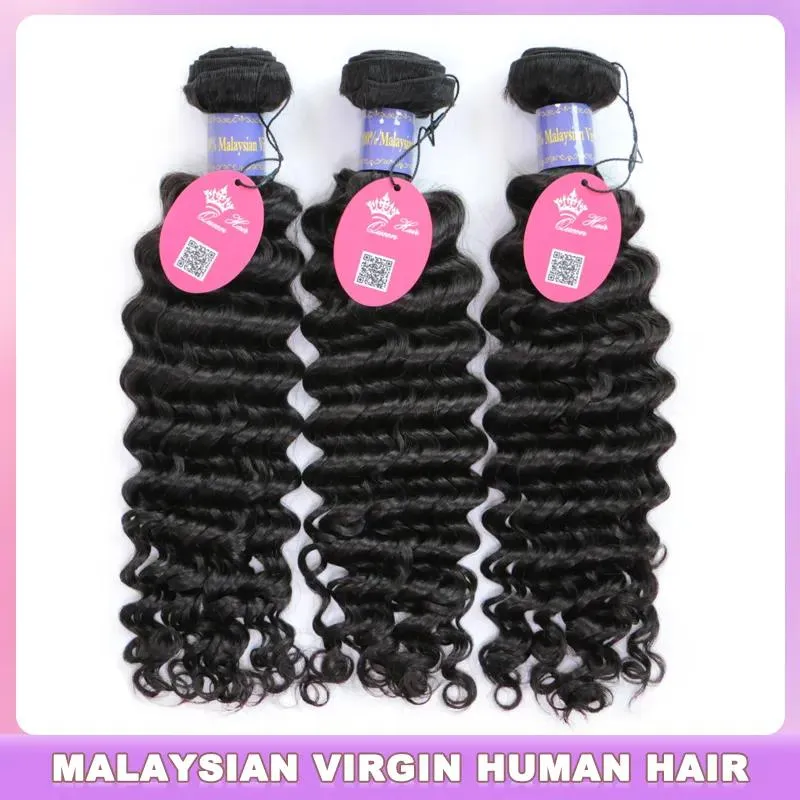 Tramas de cabelo malaio 100% onda profunda tecer pacotes de cabelo humano cor natural virgem extensões de cabelo cru rainha cabelo loja oficial