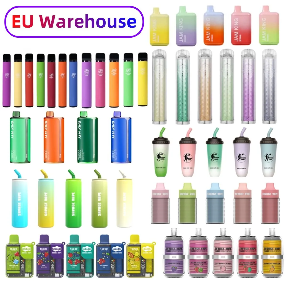 Elektronische Zigarette Vapes Einweg-Puff Bar Jam King Vapes 600 1500 CKS3500 BC5000 Ti8000 Savage Vapes 6000 8000 10k 15k 16k EU-Lager Schneller Versand MOQ 1PC