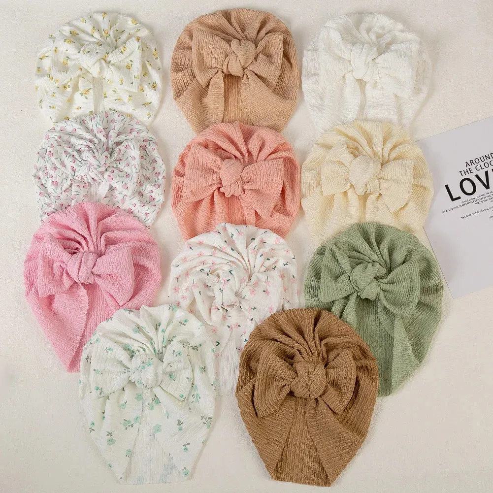 12PC/LOT Kwiatowy nadruki Bow Baby Girl Turban Bawełniane czapka do czapki do dziecięcego czapka dla niemowląt kapelusz maluchek dla dzieci akcesoria do włosów 240105