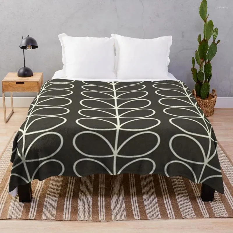 담요 Orla Kiely 멀티 스템 Charcol Black White Pattern Designthrow Blanket