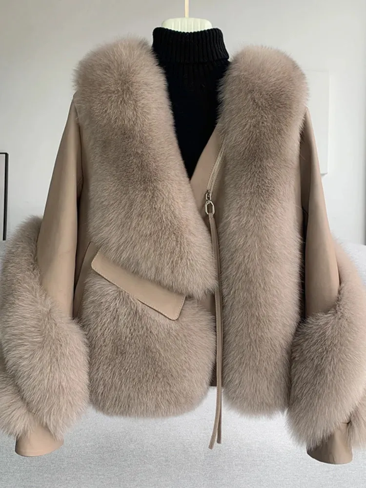 OFTBUY Real Fur Coat Winter Jacket Women Natural Fox Fur Genuine Leather Outerwear Streetwear Locomotive Thick Warm 240105