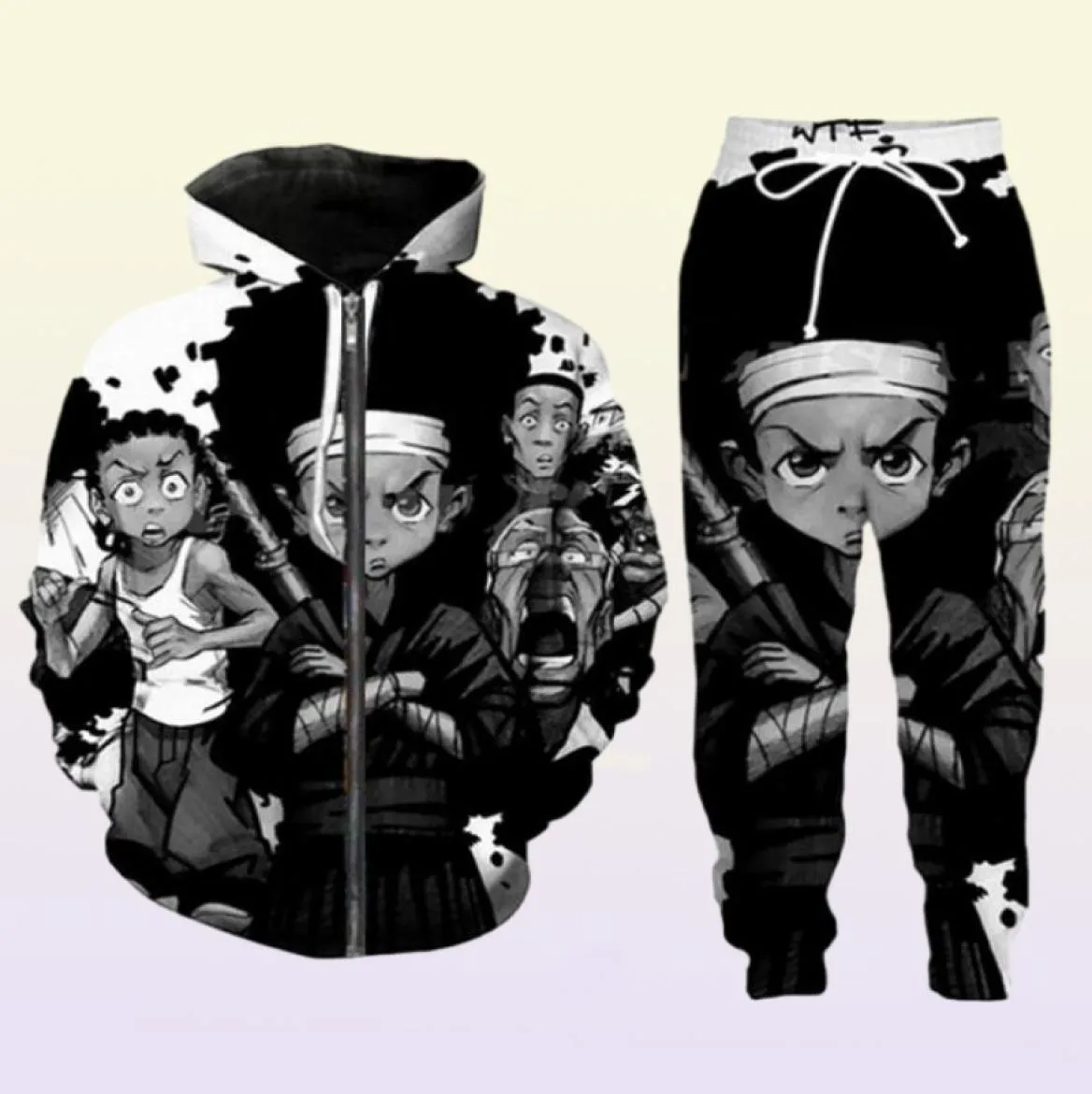 Release New MenWomens boondocks Funny 3D Print Fashion Tracksuits Pants Zipper Hoodie Casual Sportswear L0156092730