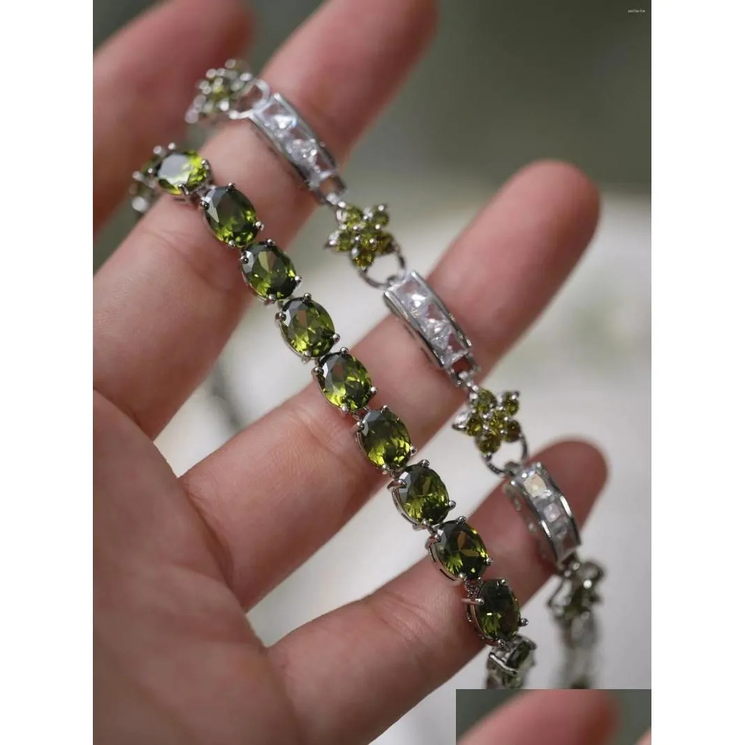 Chain Link Armelets Original vintage utsökta ädelstenarmband Green Zircon Flower Valentines Day Gift Drop Delivery Jewely Dhaqt