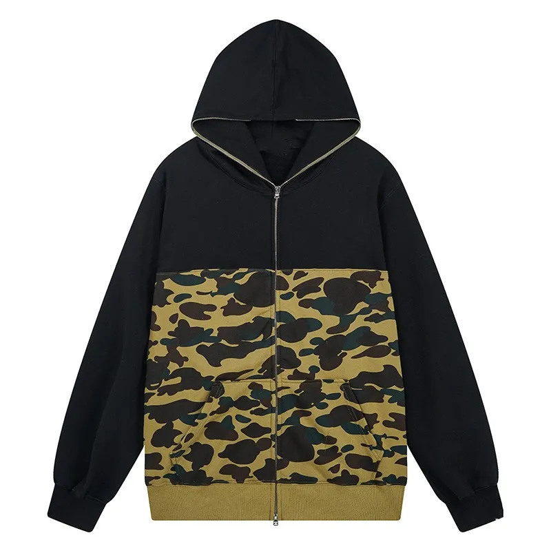 Men Camouflage Hooded jacket Camo cardigan Sweater Hip Hop hoodies Sweatshirt Streetwear Jackets