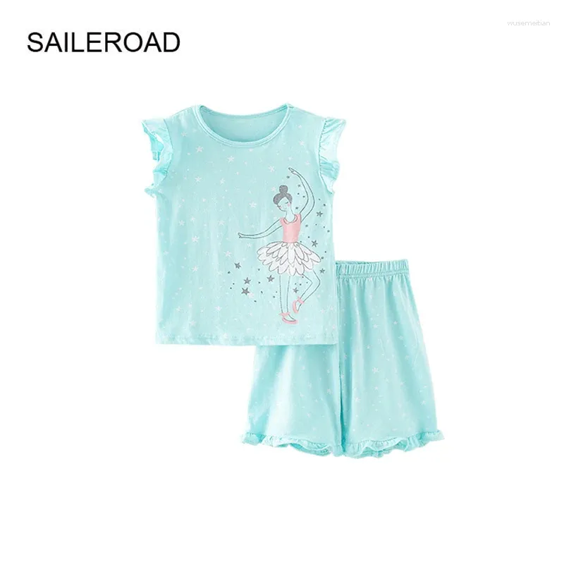 Ensembles de vêtements SAILEROAD Vêtements d'été pour enfants Dessin animé Dacing Filles T-shirts Pantalons Enfants Manches courtes Ensemble Adolescents Survêtement