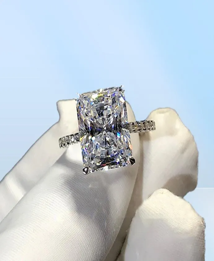925 Pierścień srebrnego Cut 5ct Diamond Moissanite Square Pierścień zaręczynowy Pierścienie dla kobiet Prezent 9804450