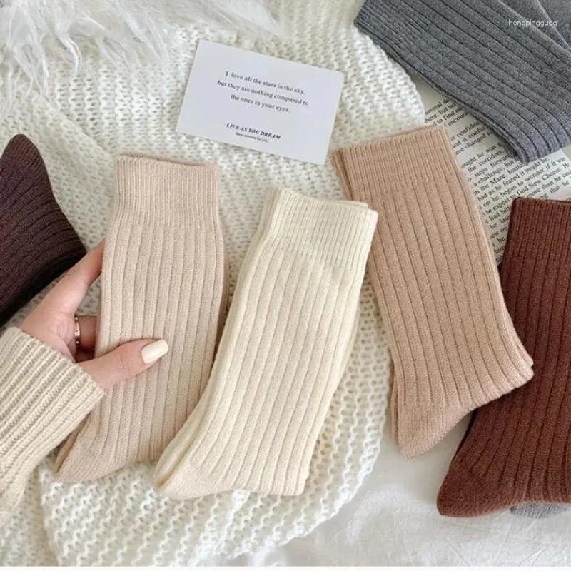 Women Socks Women's Korean Style Fashion Casual Striped Warm Autumn Winter Solid Color Simple Retro Crew Female Comfy