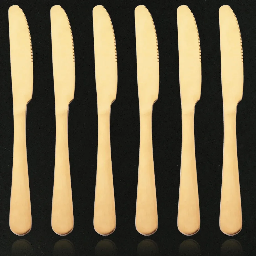 Conjunto de facas foscas de aço inoxidável, 6 peças, faca afiada de bife, facas de frutas, faca ocidental, faca de mesa de restaurante, conjunto de louça de ouro 240105