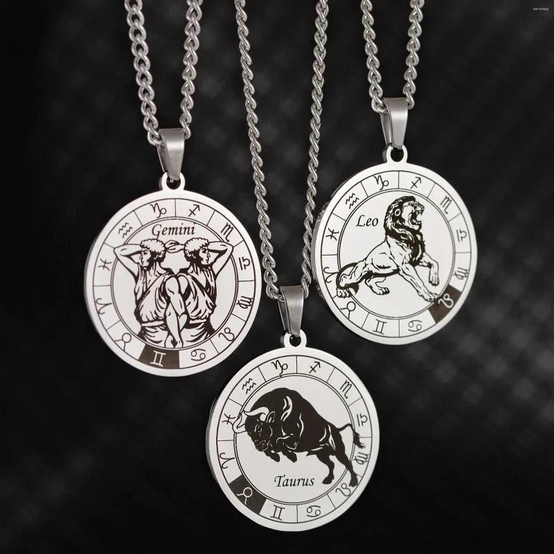 Pendant Necklaces Stainless Steel Classic 12 Constellations Necklace Leo Taurus Aquarius Aries Gifts For Boys Jewelry Wholesale