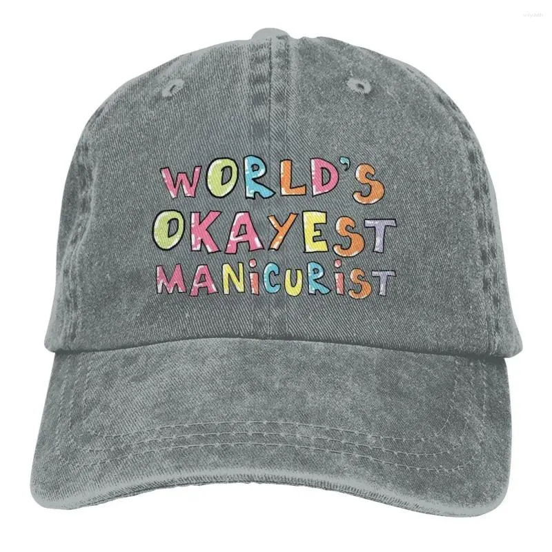 Ball Caps World's Okayest Manicurist Baseball Cap Unisex Distressed Cotton Nail Artist Hats Tech Geschenkidee Outdoor Workouts