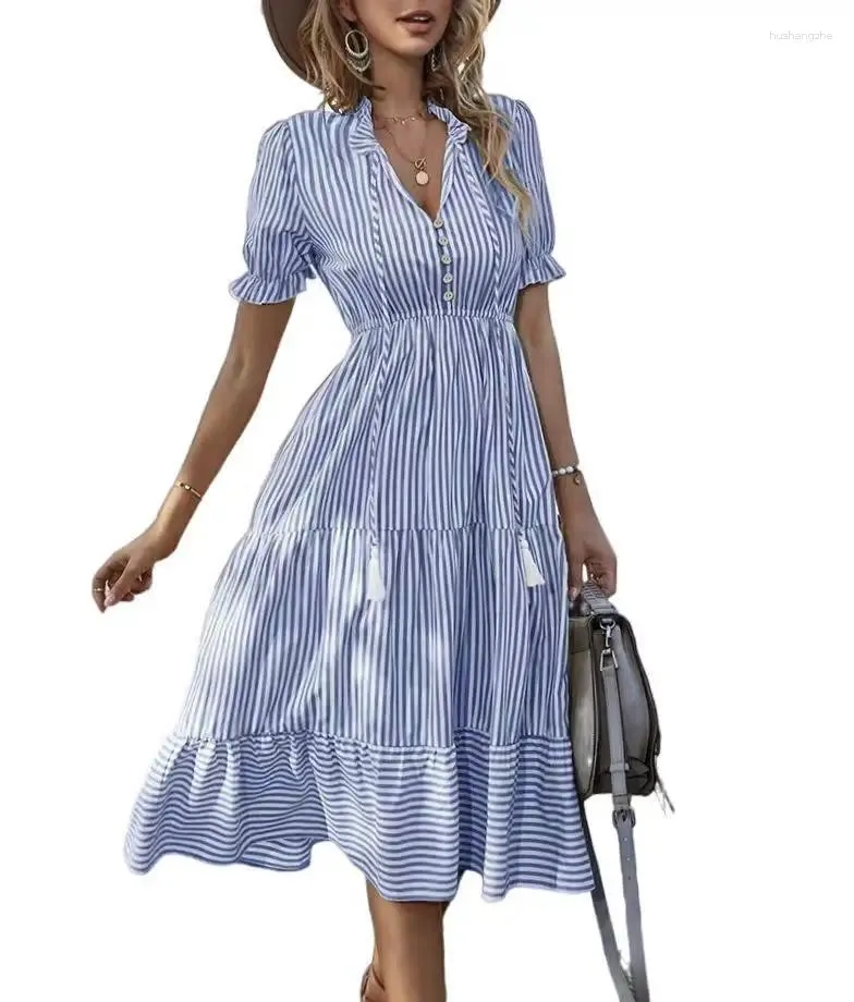 Striped V-Neck Casual Dress for Women - 2024 Collection Striped V-Neck Casual Dress for Women - 2024 Collection