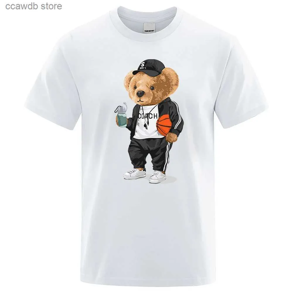 Herren-T-Shirts, Teddybär-Basketballtrainer in Sportbekleidung, Herren-Damen-T-Shirt, bequemes übergroßes T-Shirt, modische Baumwoll-Tops, kurze Ärmel, T240105