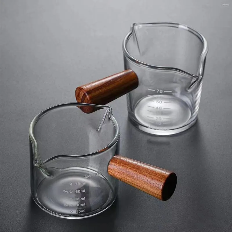 Wine Glasses Glass Coffee Measuring Cup Extraction Small Milk Wooden Handle Mug Graduated Jar Kitchen Supplies