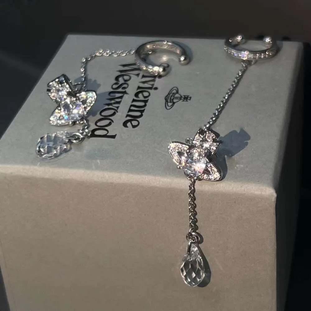 Viviennely Westwoodly Silver Water Dops Long Sparkling Diamond Crystal Wears ушные клип два модных серьги в стиле ношения для женщин