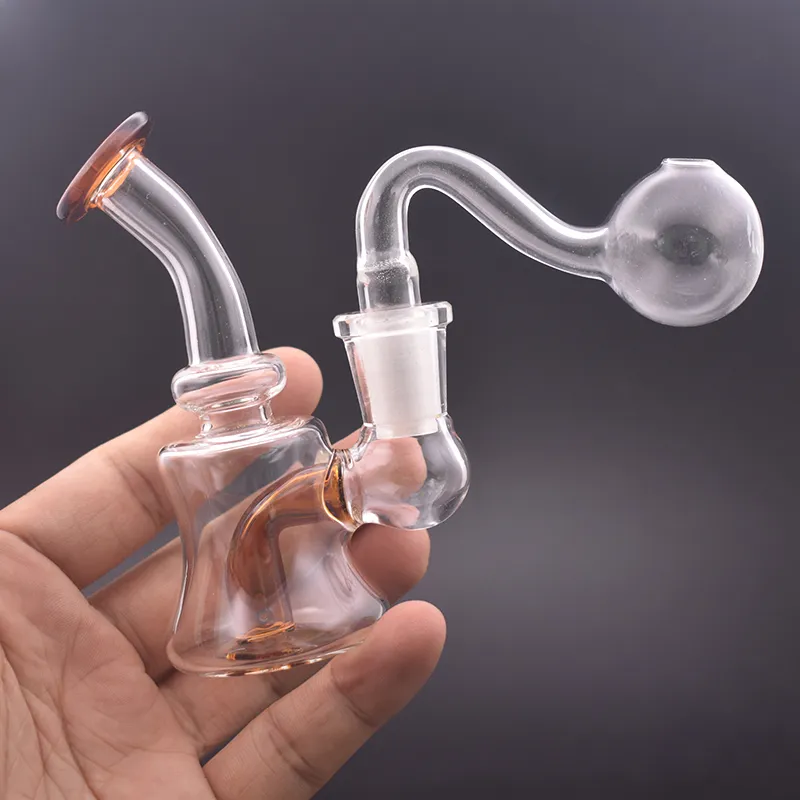 Partihandel 4Inch Glass Oil Burner Bongs Dab Rigs Hookah 14mm Kvinna med torr örtskål Bubbler Beaker Bong med manlig oljebrännare Pipe Bästa gåva för rökverktyg