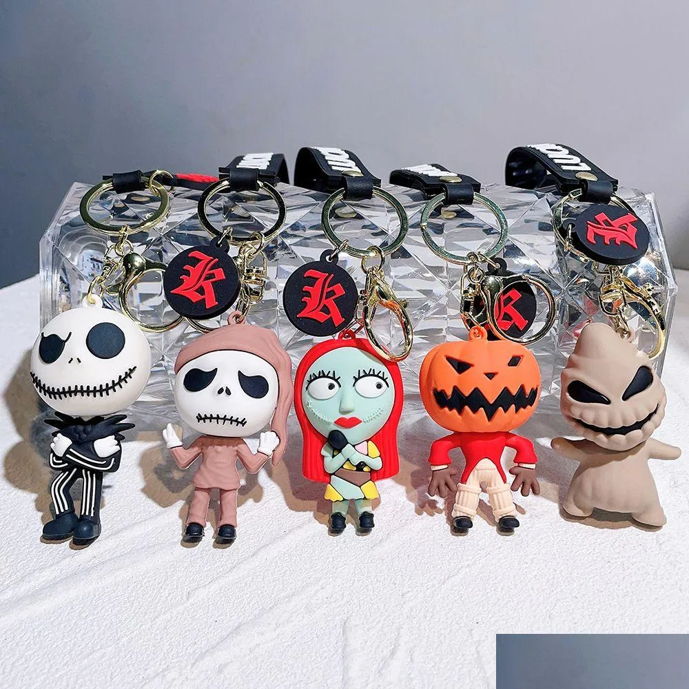 Other Cartoon Accessories Christmas Eve Horror Night Doll Keychain Pvc Halloween Cute 3D Model Personalized Skeleton Jack Schoolbag Dr Dh9Cv