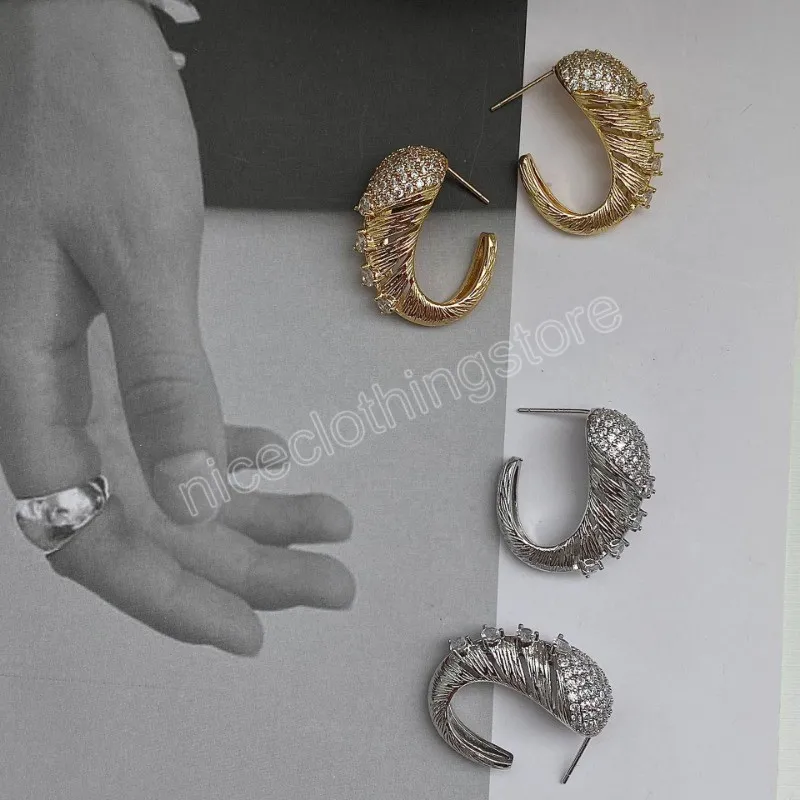 Moderne sieraden luxe temperament hoepel oorbel glanzend glas C-vorm metalen oorbellen voor vrouwen meisje accessoires