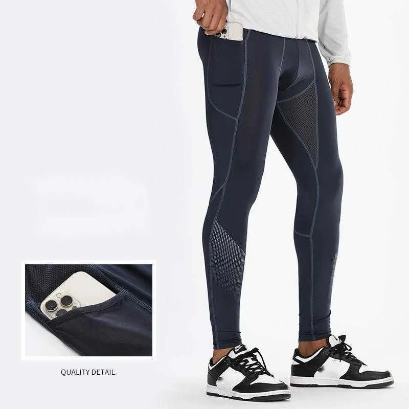 Leggings de secagem rápida de basquete leggings de fitness masculino calças de treinamento de corrida de alta elasticidade com bolsos Q240105