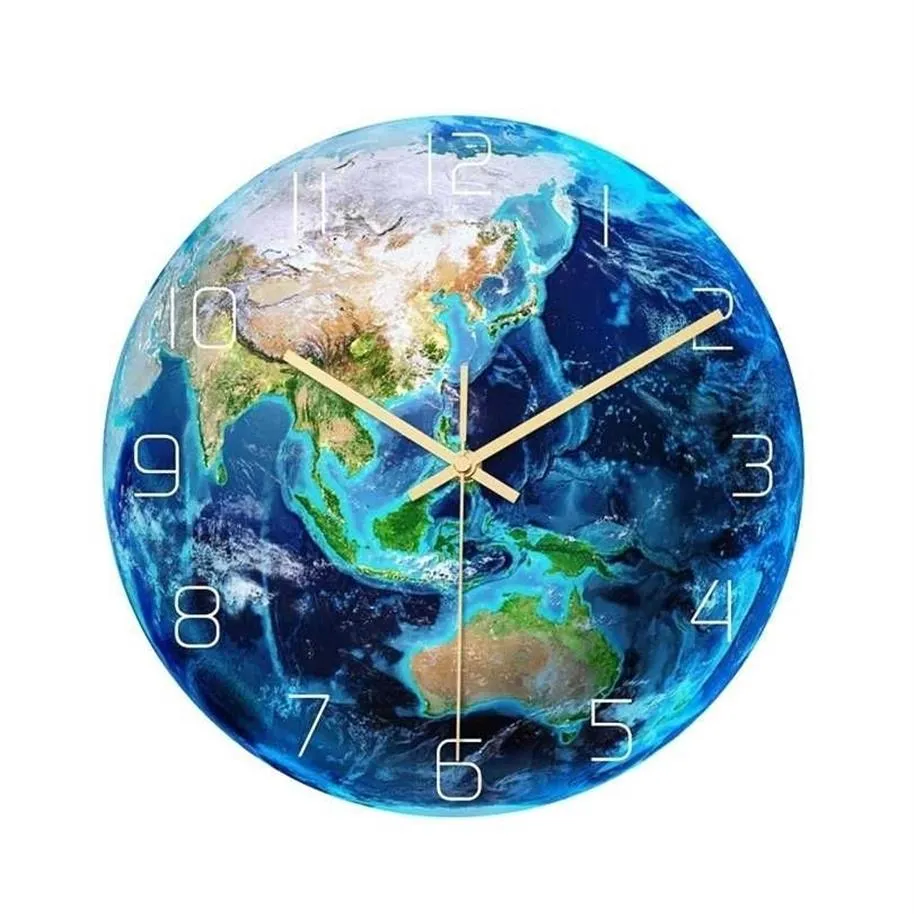 Night Glowing Acrylic 3D Earth Wall Clock In Dark Fluorescent Luminous Needle Art Horloge Modern Home Decoration Living Room 21110305N