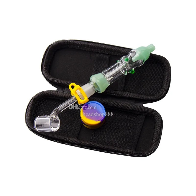 Headshop888 NC015 Coloré Dab Rig Verre Bongs À Eau Tuyaux À Fumer Anti-déversement Clip De Pot De Silicium 10mm 14mm Embouts En Céramique De Titane Quartz Banger Nail Dabber Tool Case