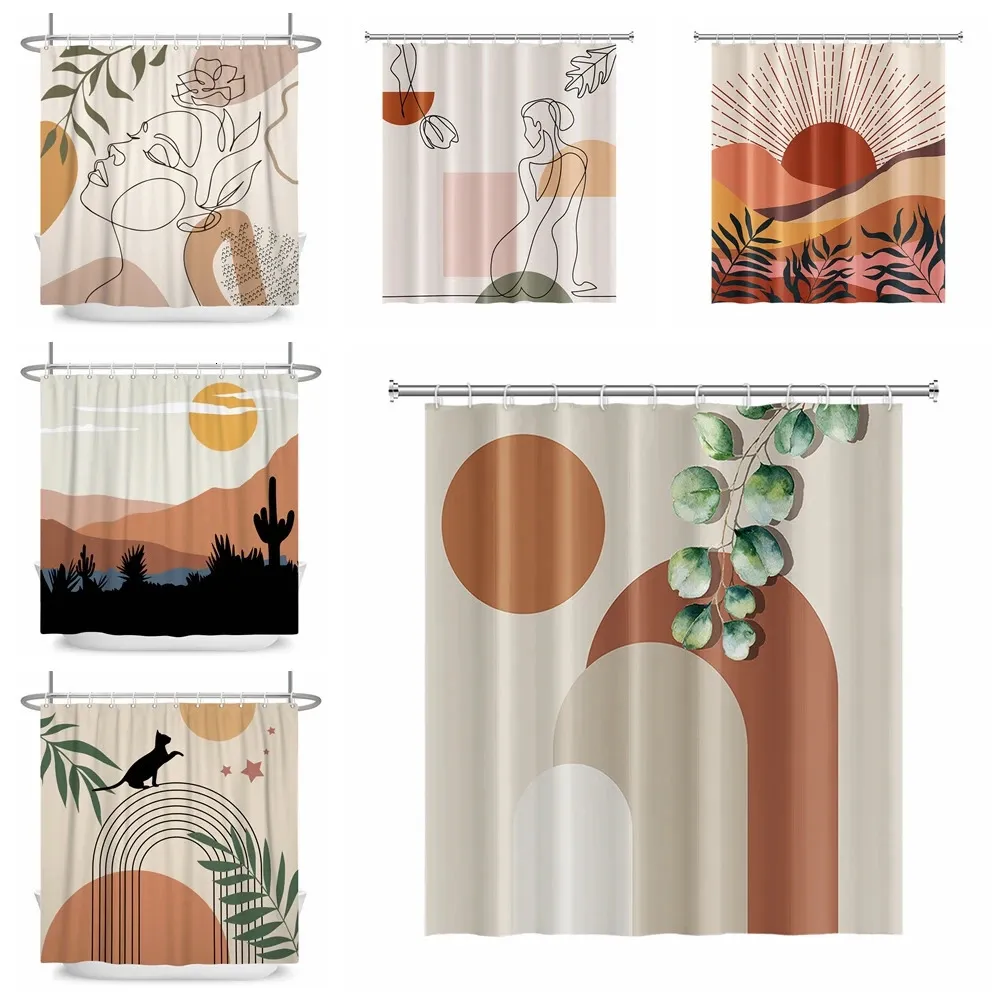 Rideau de douche en Polyester imperméable, Art abstrait vent nordique, style Boho, pour bain, Morandi, bloc de couleur, pour décor de salle de bain, 240105