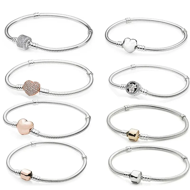 Bracelet pandora authentique, breloques originales, classiques, bracelets porte-bonheur, bijoux pour femmes