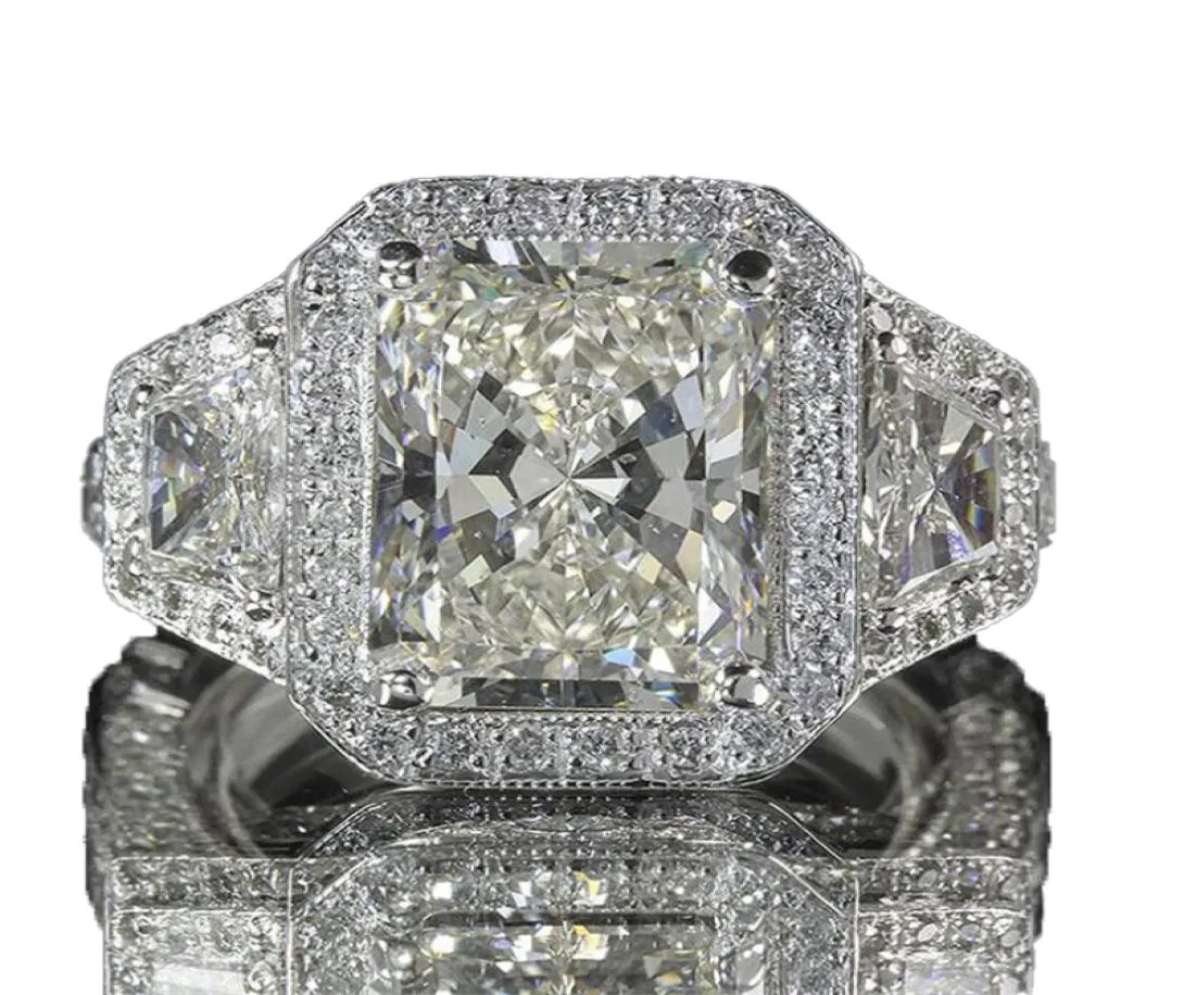 サイズ610ユニークな結婚指輪豪華なジュエリー925スターリングシルバープリンセスカットホワイトトパーズラージCZダイヤモンドジェムストーンエタニティWOM1548276