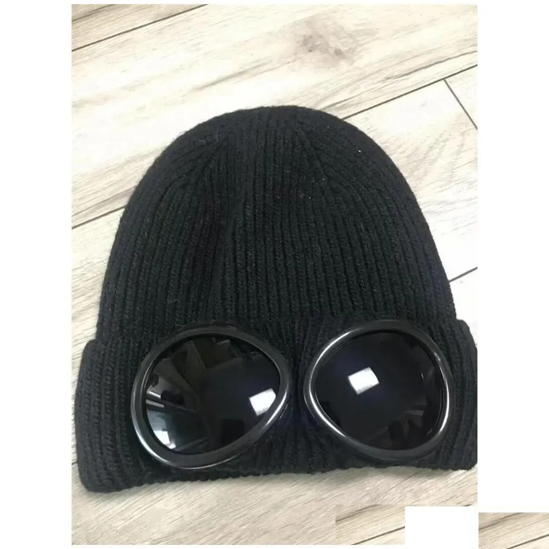 Gorros Dos gafas CP Company Otoño Invierno Cálido Sombreros de esquí Punto Grueso Skl Caps Sombrero Gafas Gorros2856774 Deportes al aire libre Una gota DHDSW