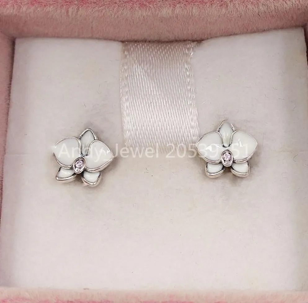 Andy Jewel Authentic 925 Sterling Silver Studs White Orchids Studörhängen Passar Europeiska stil Studs Jewelry 290749SE126495980