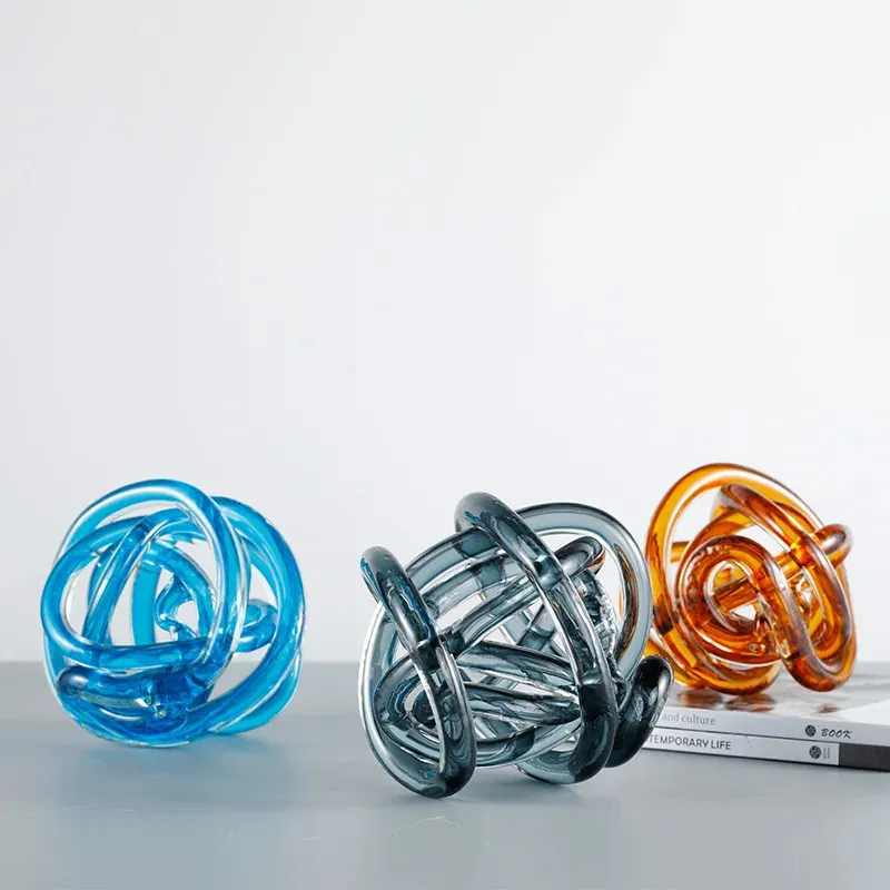 Geometric Twine Knot Glass Hollow Coil Winding Round Ball Transparent Sculpture Decorative Figurines Home Decoration Accessories 240105