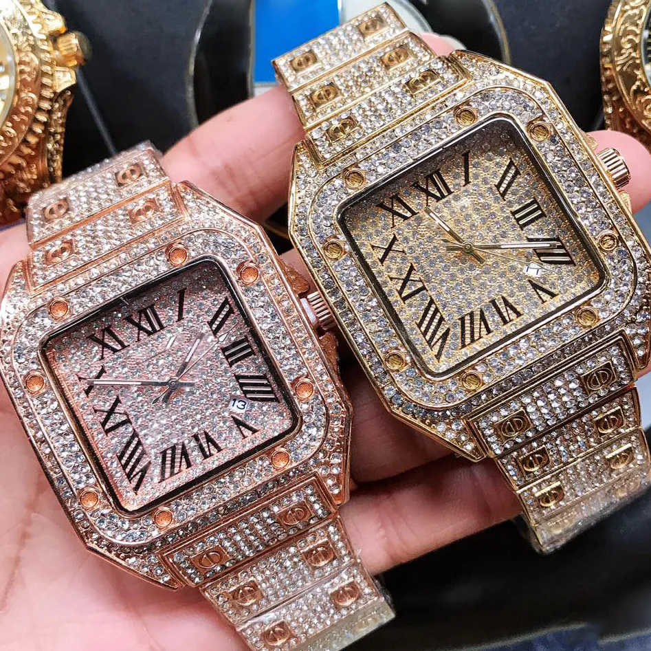 Goedkope ontwerper voor mannen Sant0s Starlight Filled the Sky 42 mm quartz uurwerk mineraal spiegelglas vintage tankhorloges diamanten rechthoek horloge geschenken