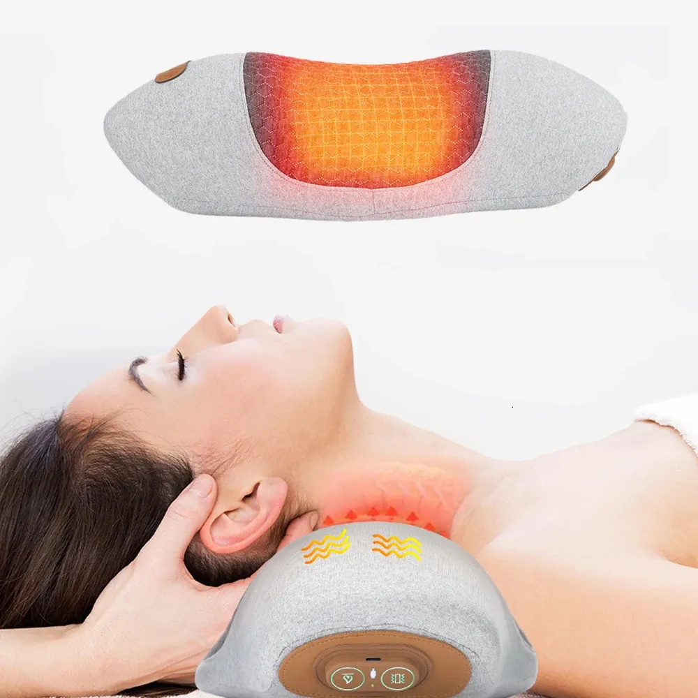 Chiropractie Nek Tractie Kussen Verwarming Vibrerende Massager voor Ontspant Cervicale Wervelkolom Pijnbestrijding Reizen Slapen 240104