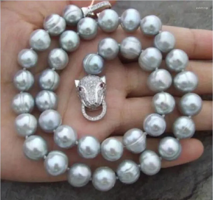 Pendants Leopard Clasp 9-10MM NATURAL SOUTH SEA BAROQUE GRAY PEARL NECKLACE 18