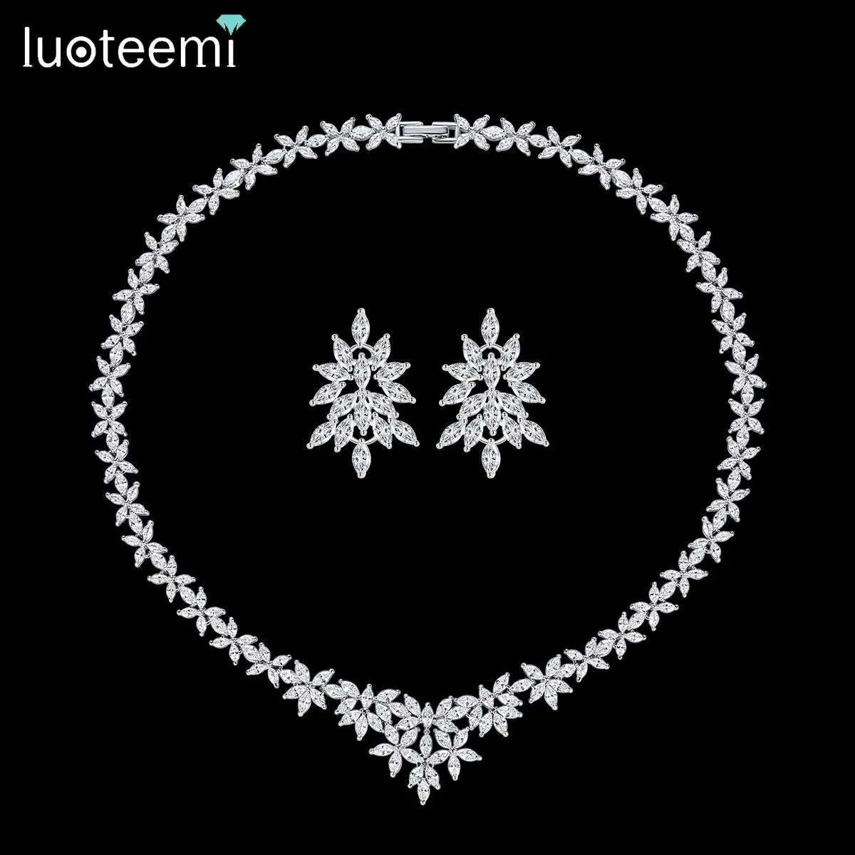 Gioielli Luoteemi zirconia cubica zirconia set di gioielli da sposa set nuziali di alta qualità zircone chiaro gioielli per le feste della sposa regali di fidanzamento delle feste