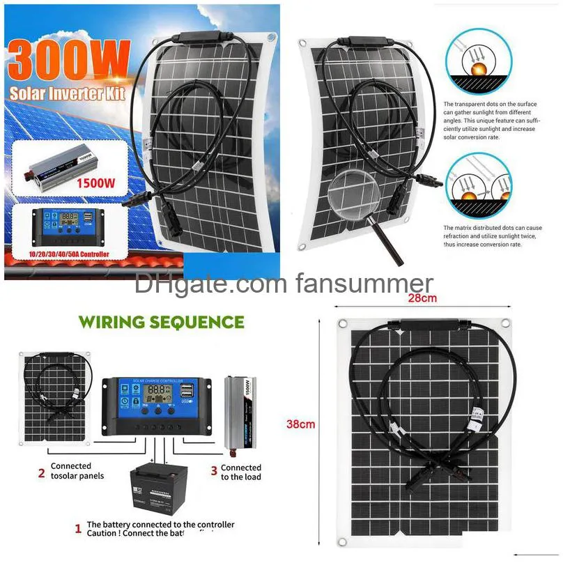 Autre électronique Kit de système d'énergie solaire 1500W Chargeur de batterie Panneau 300W Contrôleur de charge 1060A Génération complète Home Grid Camp Dhpnt