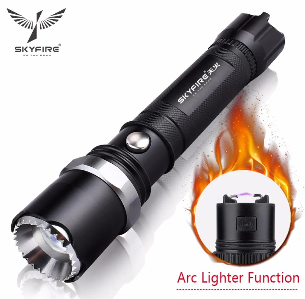 Skyfire łuk Lżejszy latarka LED Atak Obrony Atak Zoomble Zoomble Pochodnia Lanterna ładowna bateria 18650 i Mount6685189