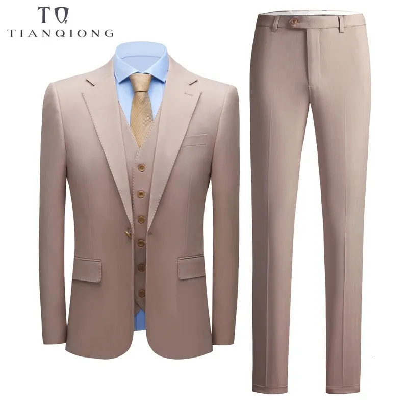 Tian qiong terno casual masculino de cor sólida vestido de casamento três peças conjunto tamanho grande masculino formal wear S-6XL 240104