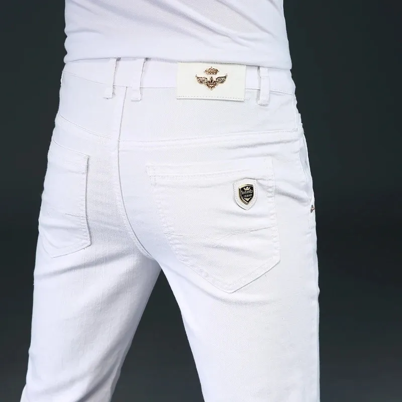 7 Styles Men's White Slim Jeans Advanced Stretch Skinny Brodery Decoration Denim Trousers Mane Brand Clothes 240104