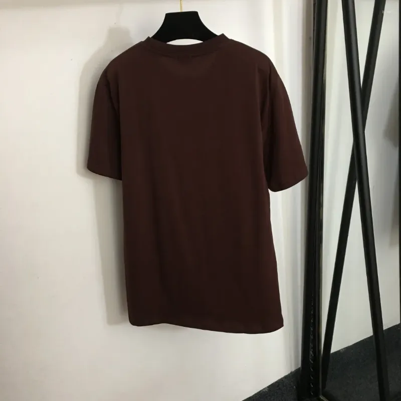 Kadın Tişörtleri 2024 İlkbahar/Yaz Kısa Kollu Siyah/Bordo Pamuklu Düz Örgü Yuvarlak Boyun T-Shirt