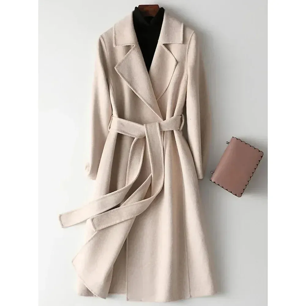 2023 Autumn Winter Coats Elegant Woolen Coat for Women Long Sleeve Streetwear Korean Fashion Jackets Solid Slim Lapel 240105