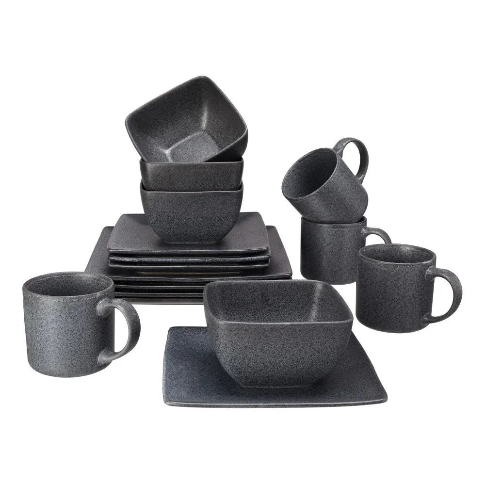 Dark Grey Square Stoare 16-stycken servis set middagssats 240104