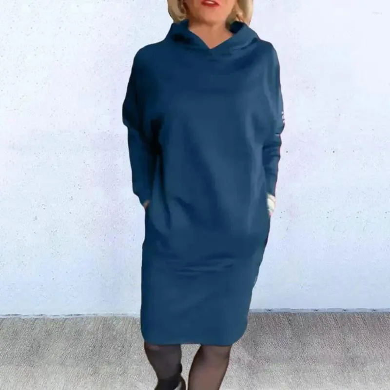 Abiti casual Abito da donna con cappuccio Allentato tinta unita Pullover a maniche lunghe Lunghezza al ginocchio Spesso caldo Autunno Primavera Midi