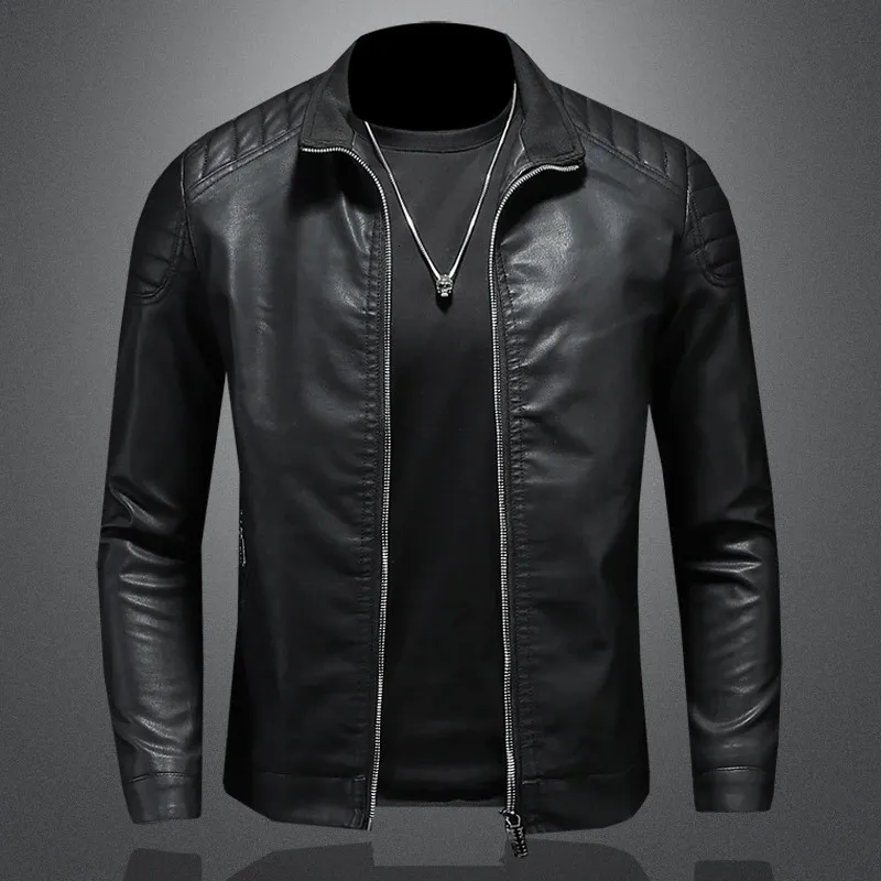 Hommes col montant Jacke veste de moto en cuir menbomber manteau en cuir tendance de la mode vêtements d'hiver en cuir personnalisés 240104