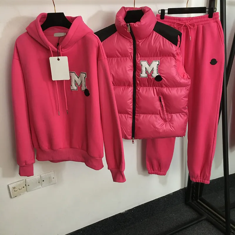 Manteau chaud d'extérieur, survêtement 3 pièces, sweat à capuche, pantalon classique en coton, gilet en velours épais, survêtement de Sport pour femme